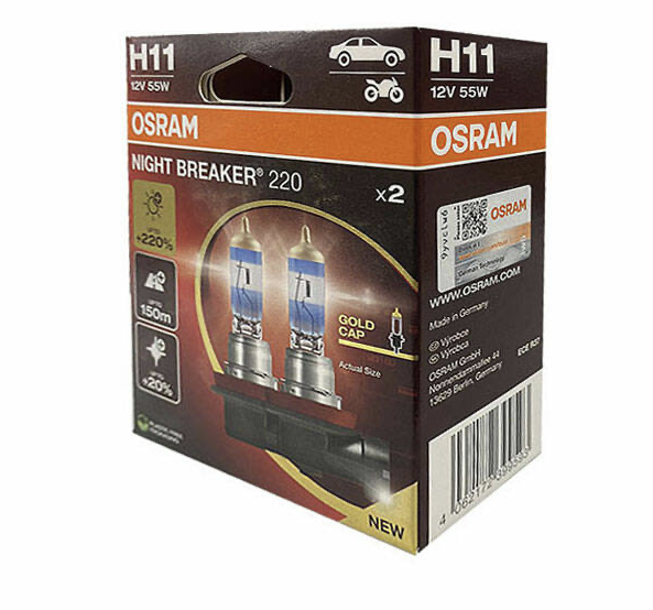 H11 +220%  64211 OSRAM NB220-2HB  55W 12V комплект (2 шт.)