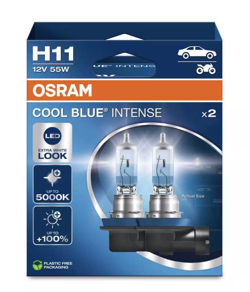 H11 +100% Cool Blue OSRAM 64211 CBN 55W 12V PGJ19-2