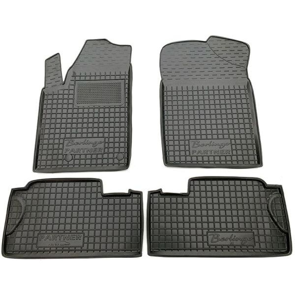 Коврики в салон Citroen Berlingo 1998-/Peugeot Partner Origin 1998- резиновые, чёрные (AVTO-Gumm)
