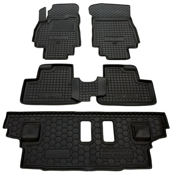 Коврики в салон Chevrolet Orlando 2011- 7 мест (3 ряда) резиновые, чёрные (AVTO-Gumm)